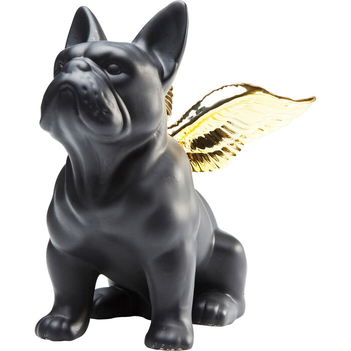 61813_2 Dekofigur SITTING ANGEL DOG Gold Schwarz