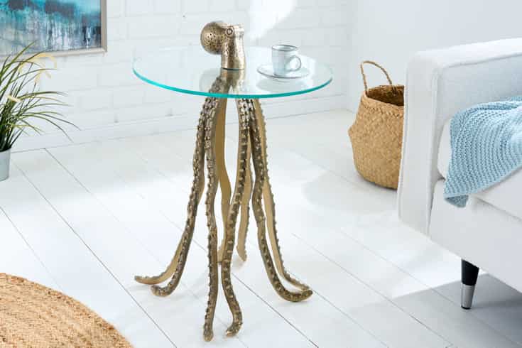 3ATjzXTKur4vT0 Beistelltisch WILDLIFE OCTOPUS Metall Glas Messing Handarbeit 45x45x67cm