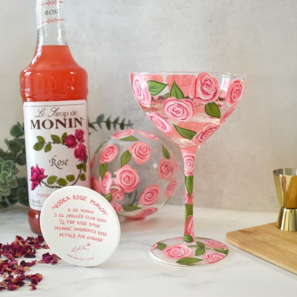 11KBPrlDClAOCNY Cocktailglas ROSE PUNCH by Lolita handbemalt Unikat 355ml 4,5x4,5x17,5cm