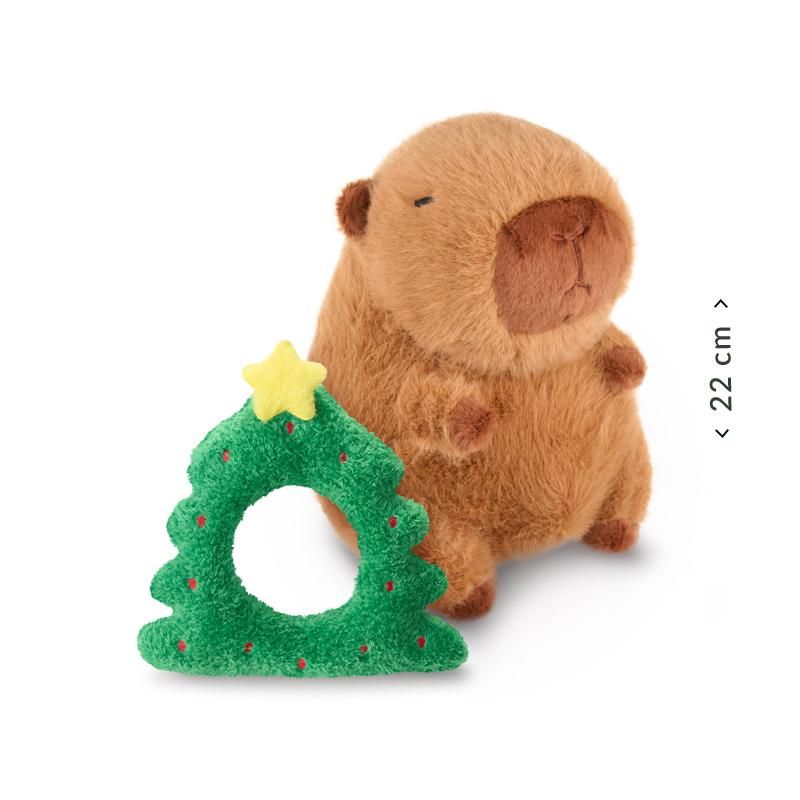 Capybara Plüsch Weihnachtsmotiv Stern und Baum Polyester 22x21,5x20cm