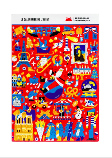 Adventskalender FRANZÖSICHE WEIHNACHTEN nachhaltige Bio-Schokolade 258g 4x35x52cm