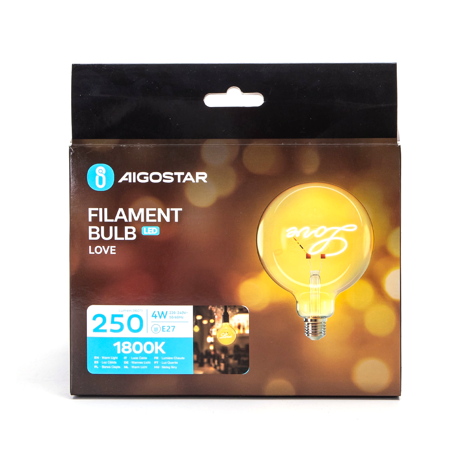 LED Globebirne mit Schriftzug LOVE Gold G125 E27 4W 250lm 1800K Warmweiß 12,5x12,5x17,2cm