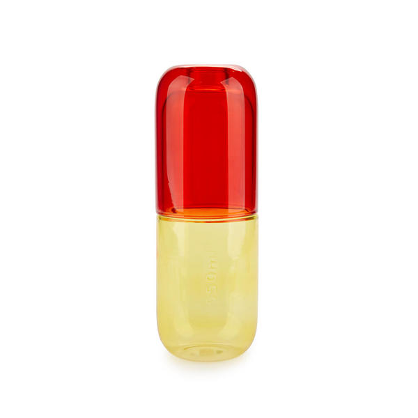 Flasche mit Glas WATER PILL Gelb/Rot Glas 550ml 7x7x19,8cm