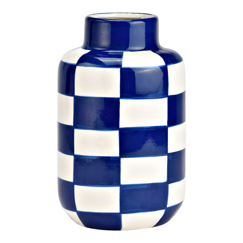 Deko-Vase KARIERT Keramik Blau Weiß 10x10x15cm
