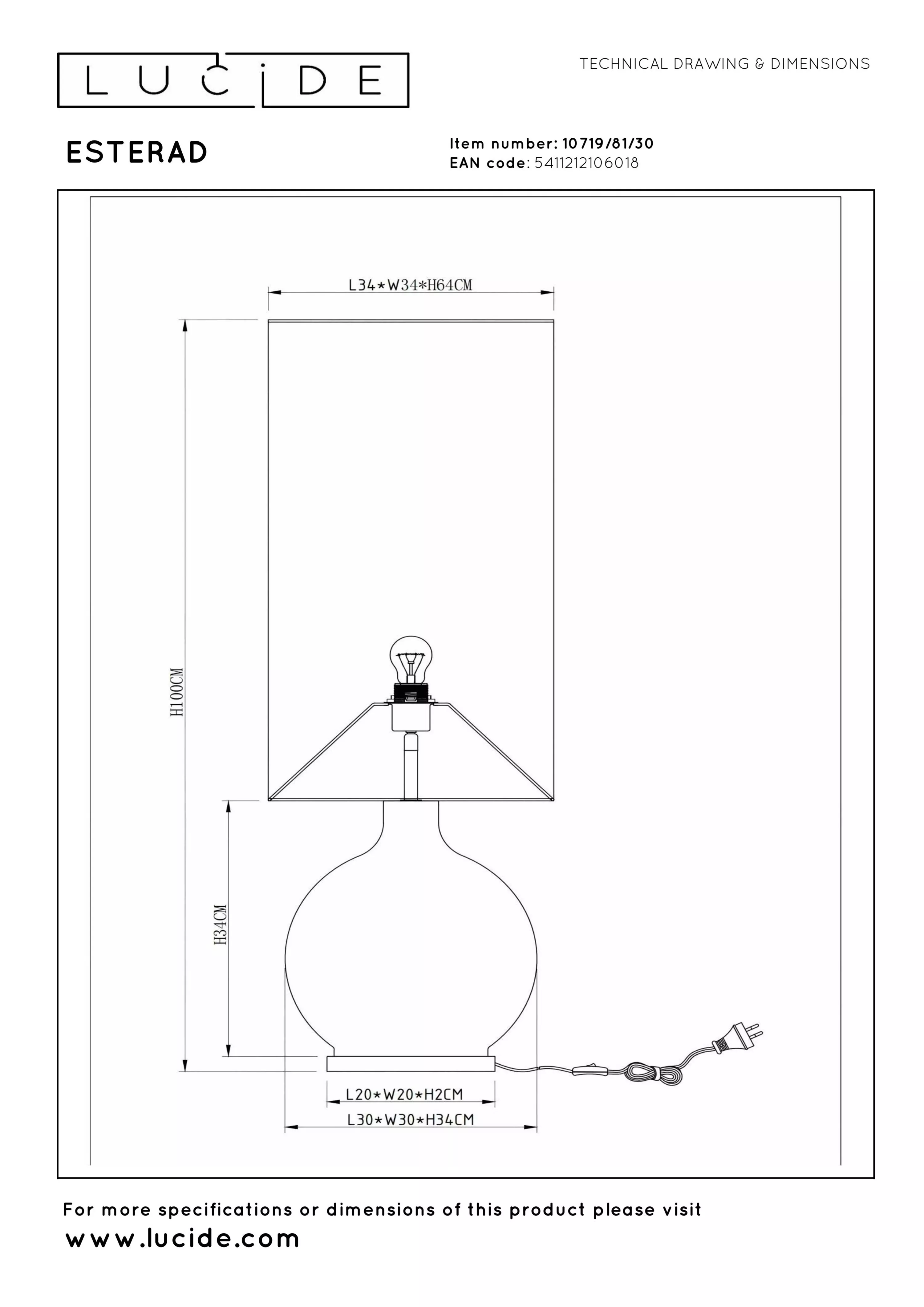 Stehlampe ESTERAD Glas E27 34x34x100cm
