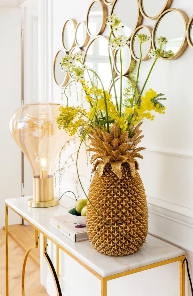 9lkWlzqE5xBxaK Deko Vase Pineapple Polyresin Gold handgefertigt 49,5x24,5x24,5cm