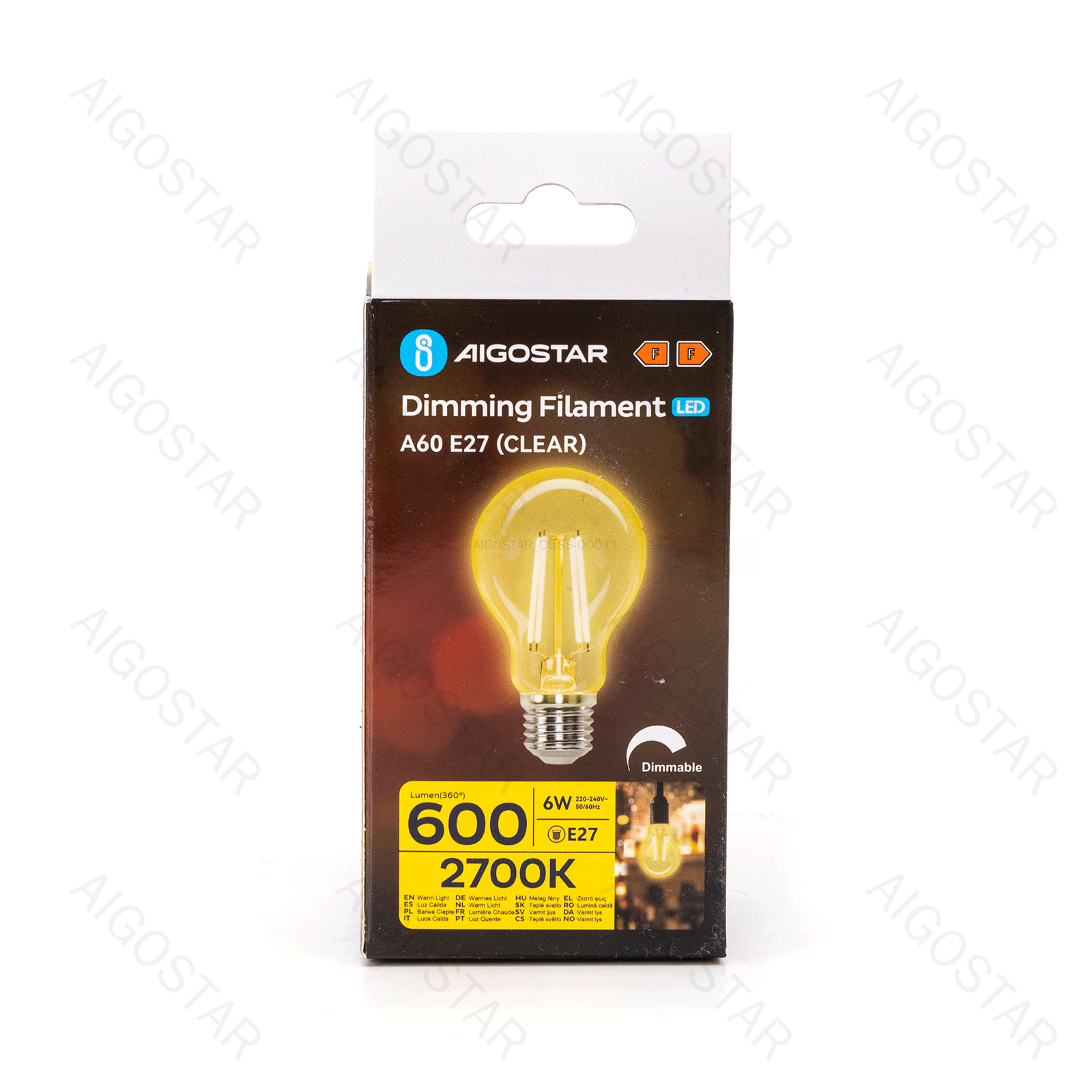 LED Filament Leuchtmittel A60 E27 6W 600lm 2700K Warmweiß dimmbar 6x6x11cm