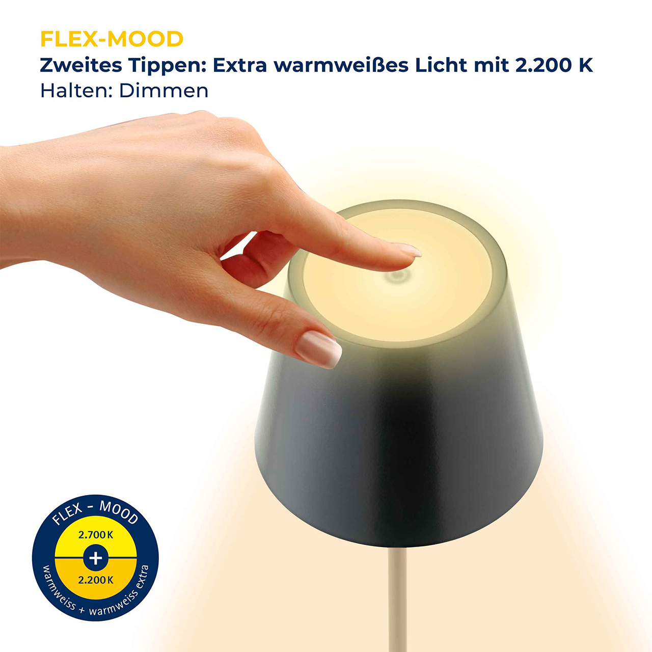 61733_2 LED Akku-Tischleuchte NUINDIE Metall Roségold 2,2W 168/197lm 2200K/2700K Flex Dim IP54 10x10x38cm