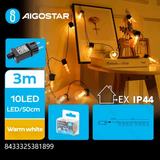 1DdNaVS7UeLNOc LED Lichterkette mit G50 Kupferdraht-Glühbirnen Warmweiß In-/Outdoor IP44 5m
