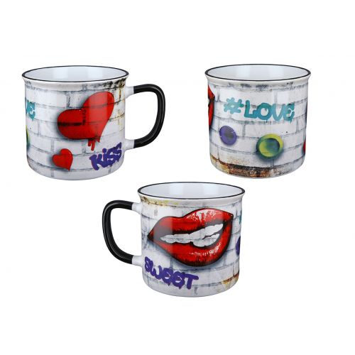 Tasse STREET ART LOVE Keramik Graffitimotiv Emaille-Design 390ml 9,8x13,2x9cm