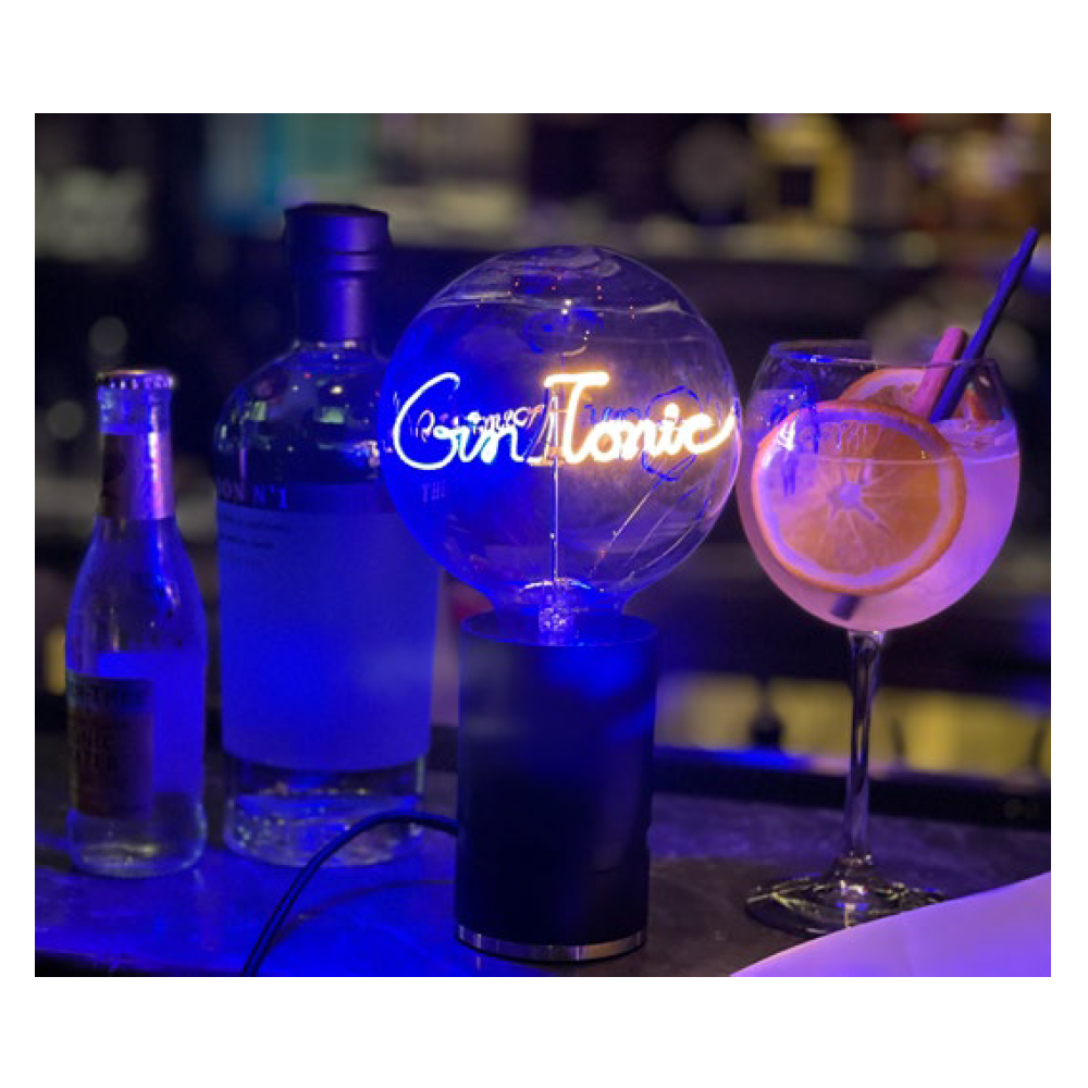LED Globebirne mit Schriftzug GIN TONIC G125 E27 2,5W 2200K 67lm 12,5x12,5x17,2cm  LED Globebirne mit Schriftzug GIN TONIC G125 E27 2,5W 2200K 67lm 12,5x12,5x17,2cm