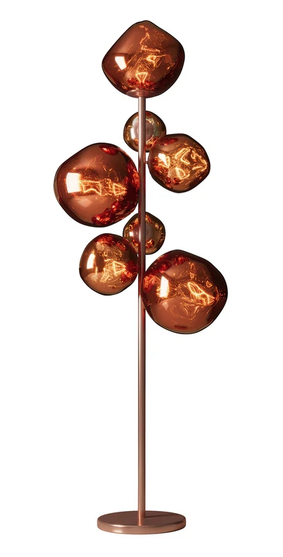 Stehleuchte LIQUID DIAMOND Stahlgestell Kupfer 7 Glasschirme 168x50x36cm