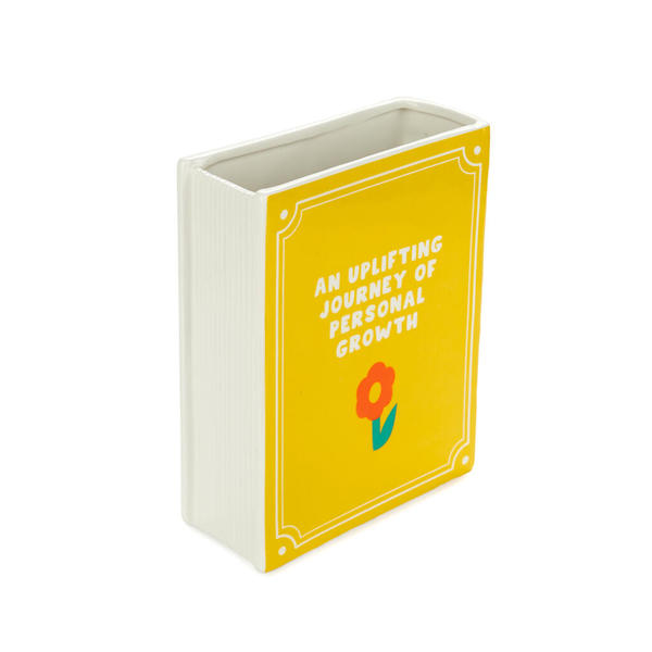2-in-1 Deko-Vase & Buchstütze BOOK - NEVER STOP GROWING Gelb Keramik 6,5x15x20cm