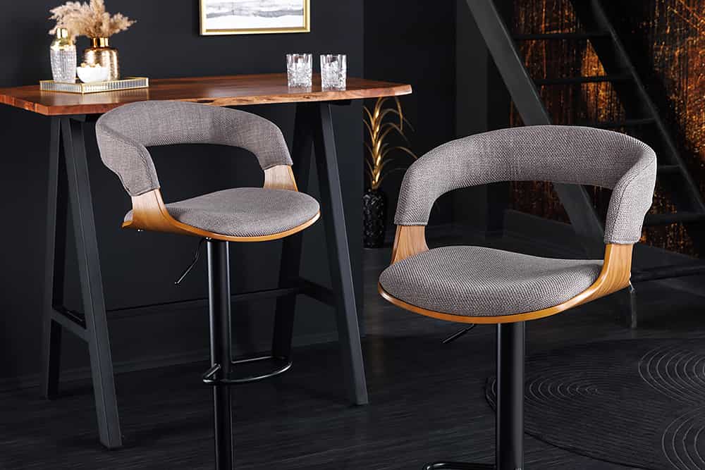 1OR6bbuRykKiOu Barhocker MANHATTAN Strukturstoff Eschenholz Grau dreh- & höhenverstellbar 41x51x81~110cm
