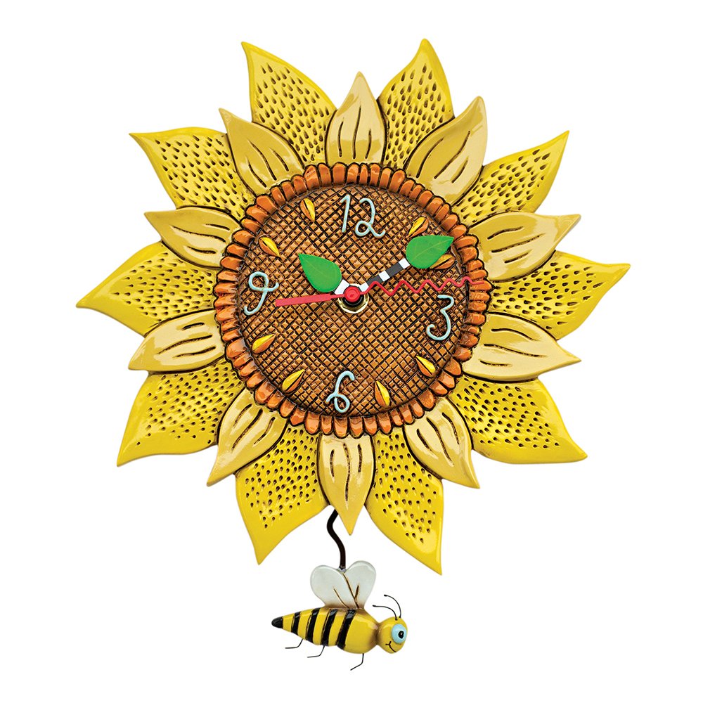 Pendeluhr BEE SUNNY Sonnenblume Polyresin handbemalt batteriebetrieben 5x25,4x33cm