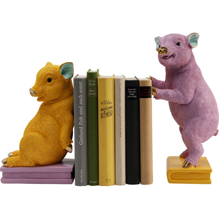 KARE-56708-700x700 Deko Buchstütze PIG PARTY Polyresin Pink Gelb handgearbeitet Unikat 15x12,8x29,5cm