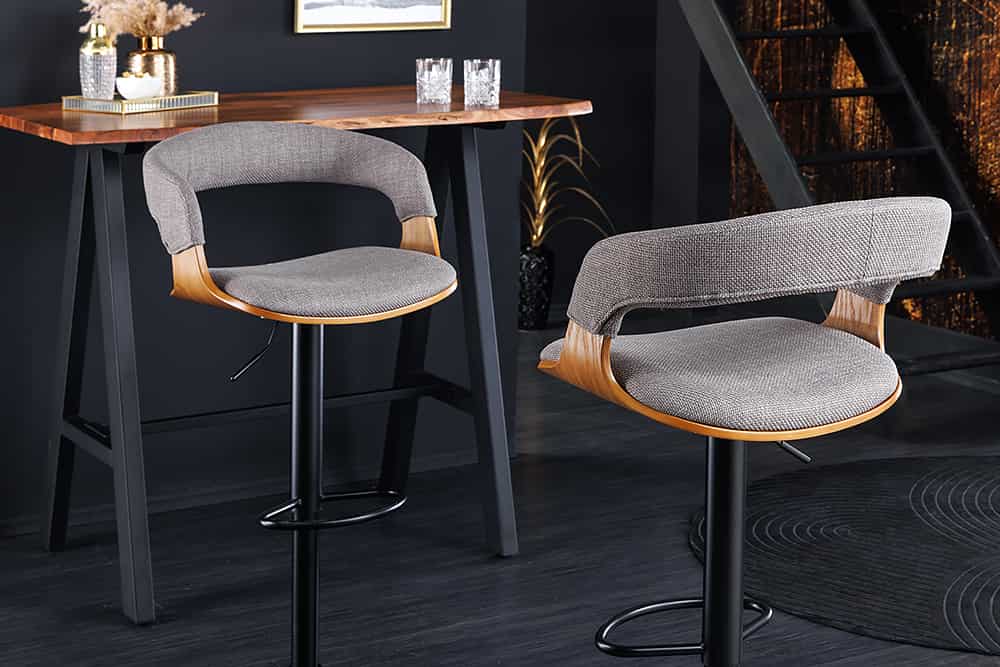 3HUqzX9vusf0WM Barhocker MANHATTAN Strukturstoff Eschenholz Grau dreh- & höhenverstellbar 41x51x81~110cm