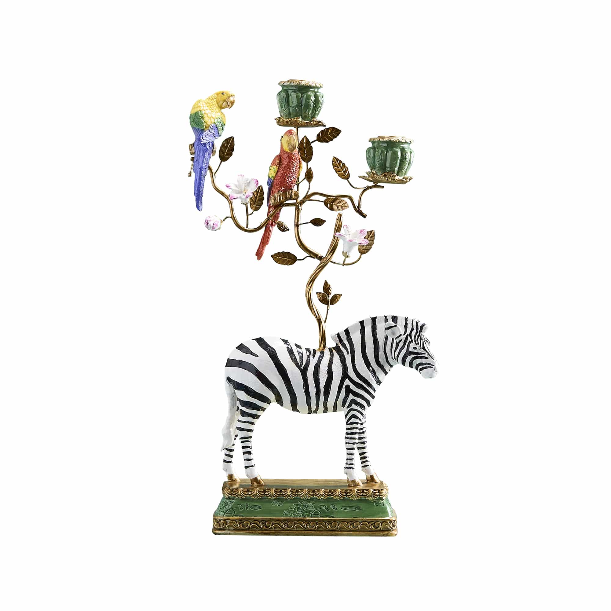Kerzenleuchter ZEBRA Polyresin Metall für 2 Kerzen 27x9x45 cm
