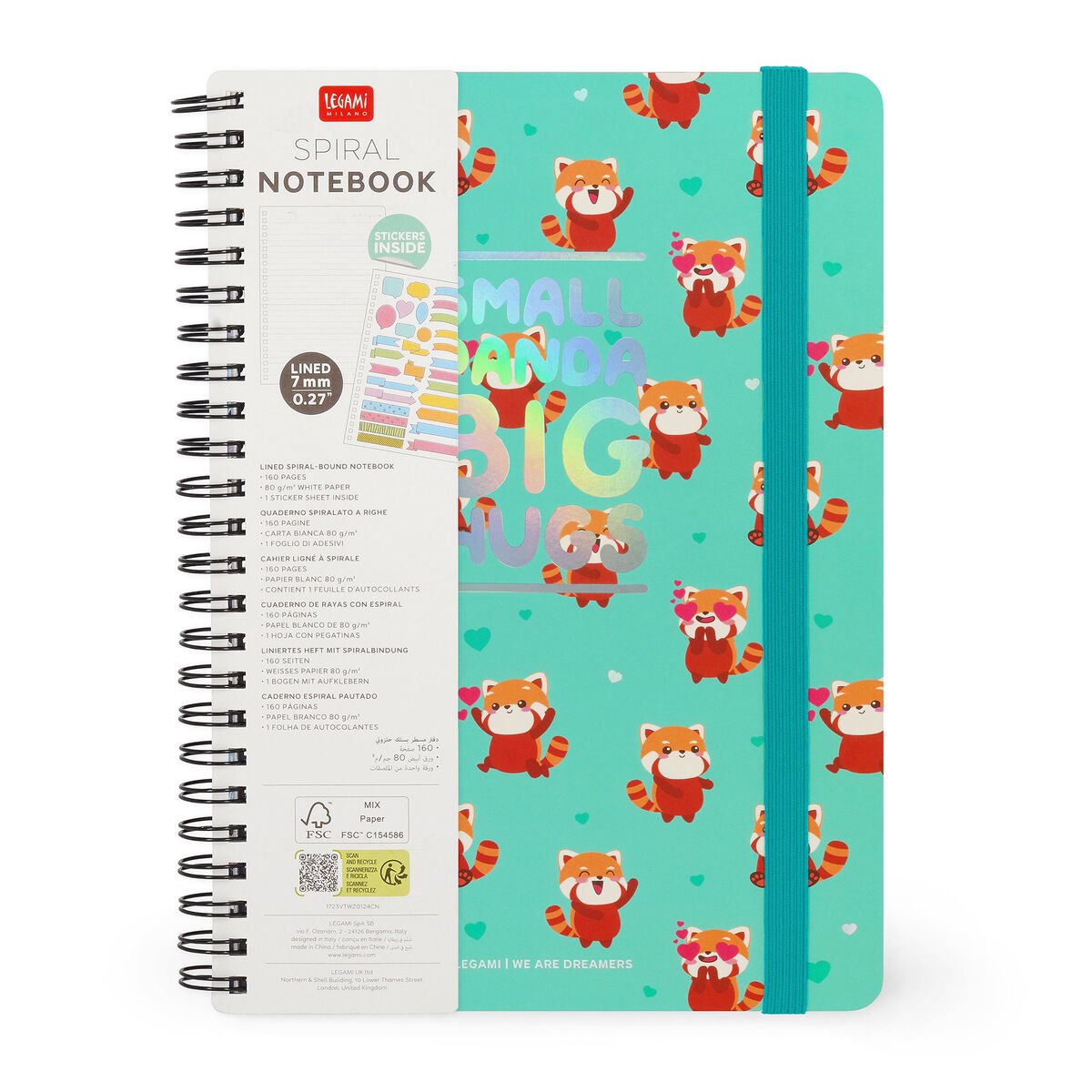 Liniertes Notizbuch Large Spiralbindung  A5-Format RED PANDA