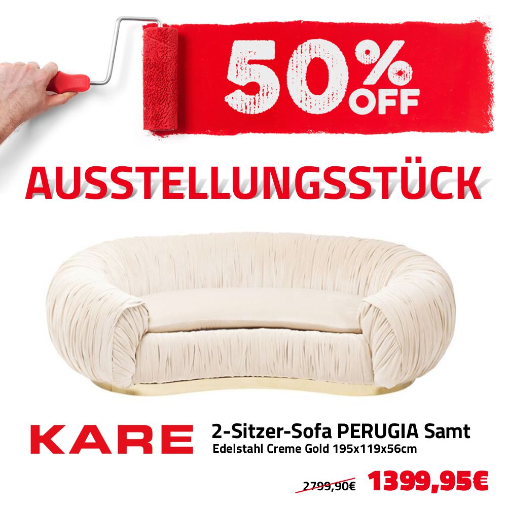 2-Sitzer-Sofa PERUGIA Samtoptik Edelstahl Creme Gold 195x119x56cm *Ausstellungsstück*