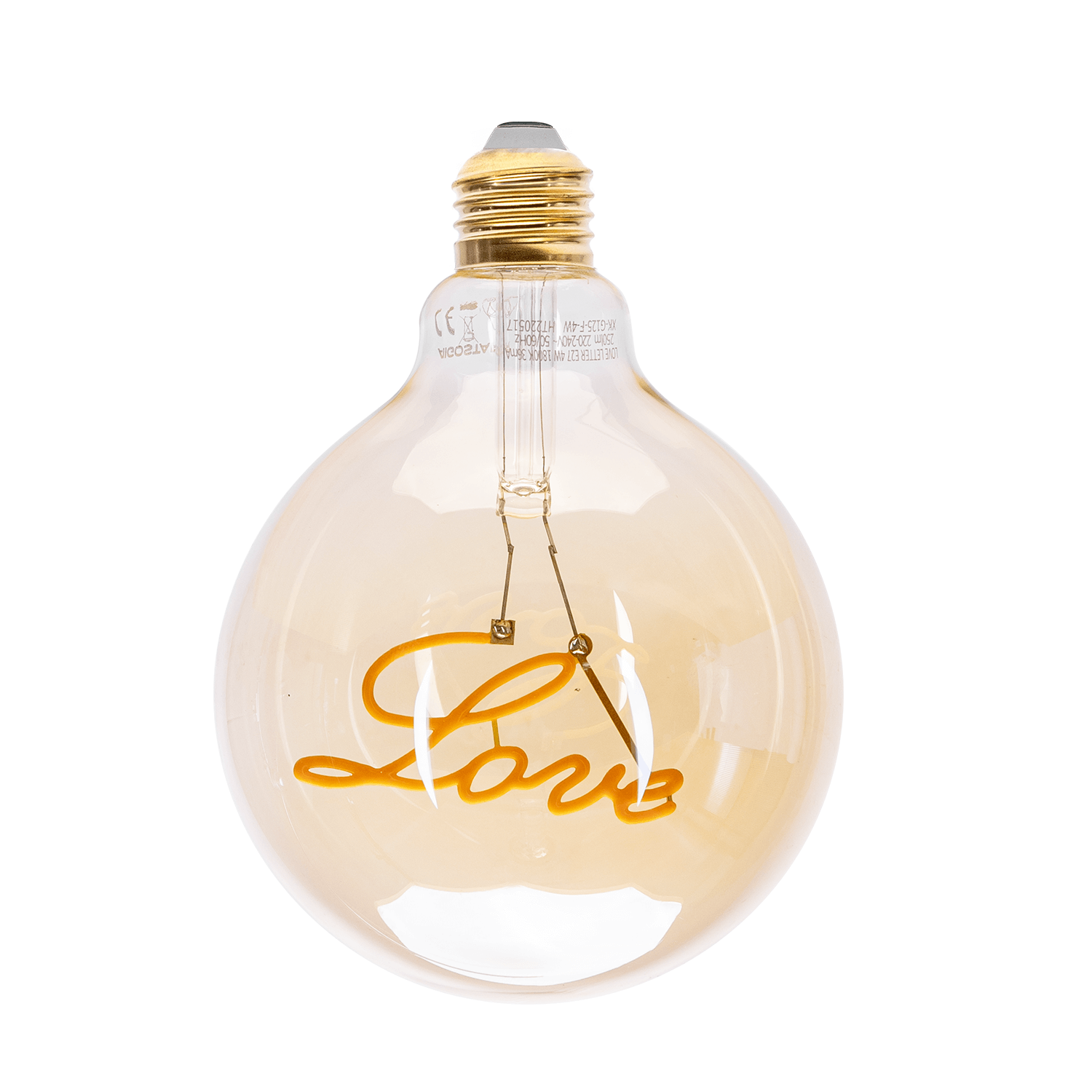 LED Globebirne mit Schriftzug LOVE Gold G125 E27 4W 250lm 1800K Warmweiß 12,5x12,5x17,2cm