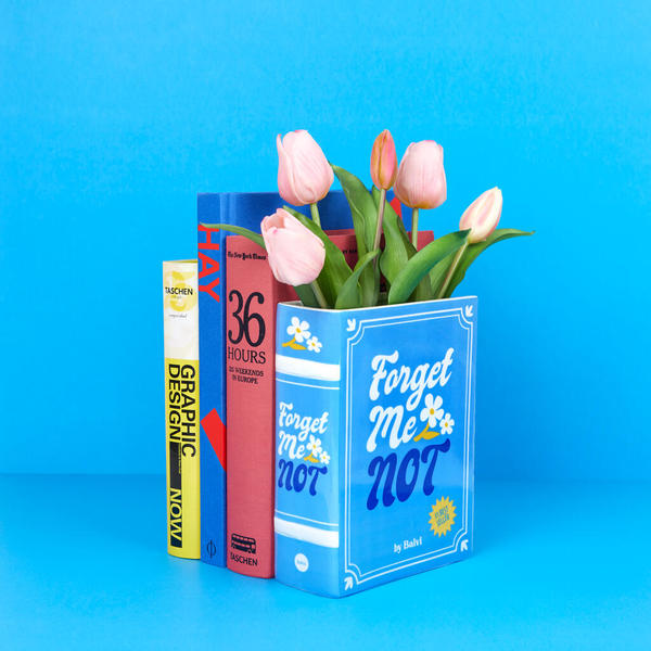 2-in-1 Deko-Vase & Buchstütze BOOK - FORGET ME NOT Blau Keramik 6,5x15x20cm