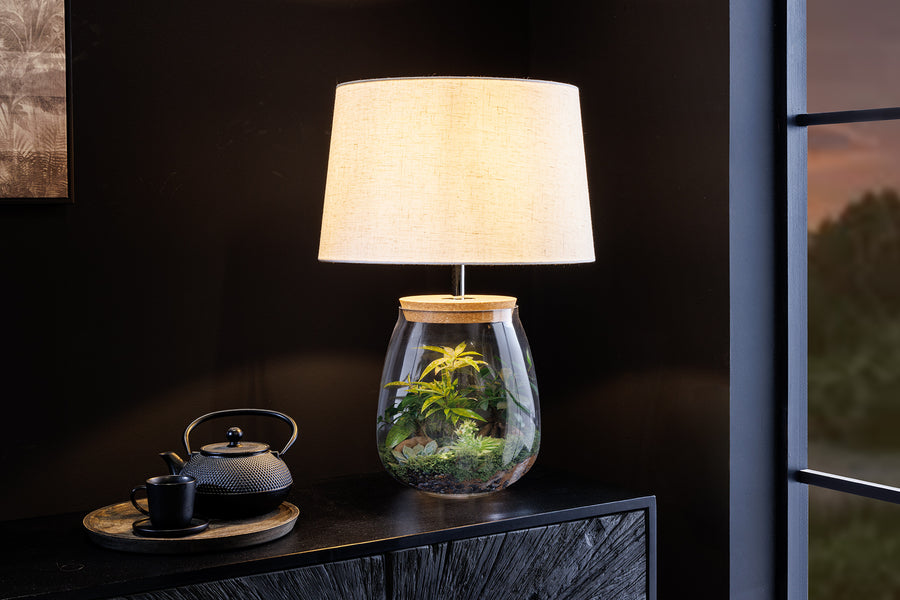 Befüllbare Tischlampe CLASSICO Glas Leinenschirm E27 40x40x58cm Befüllbare Tischlampe CLASSICO Glas Leinenschirm E27 40x40x58cm