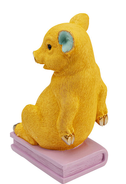 KARE-56708-master-b-a Deko Buchstütze PIG PARTY Polyresin Pink Gelb handgearbeitet Unikat 15x12,8x29,5cm