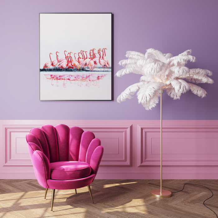 Stehleuchte FEATHER PALM Stahl Straußenfeder Weiß Gold E27 65x65x165cm