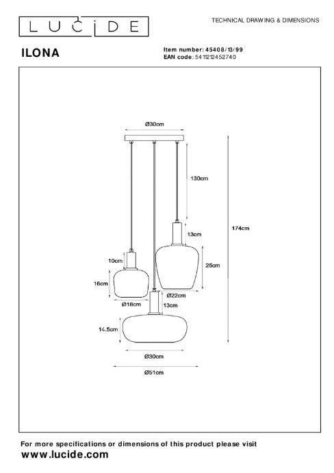 Pendelleuchte ILONA Glas 3xE27 dimmbar