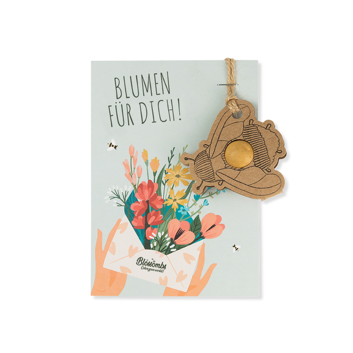 Anhänger Geschenk BLUMEN FÜR DICH mit 1 Samenbombe 