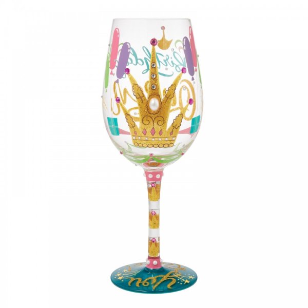 Weinglas BIRTHDAY QUEEN by Lolita handbemalt Unikat 444ml  8,5x8,5x22,5cm