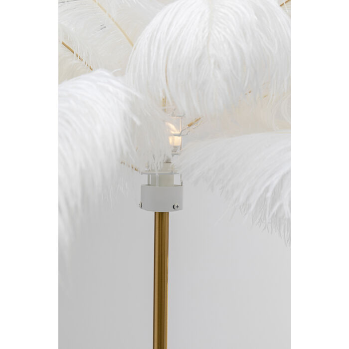 Stehleuchte FEATHER PALM Stahl Straußenfeder Weiß Gold E27 65x65x165cm
