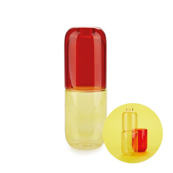 Flasche mit Glas WATER PILL Gelb/Rot Glas 550ml 7x7x19,8cm