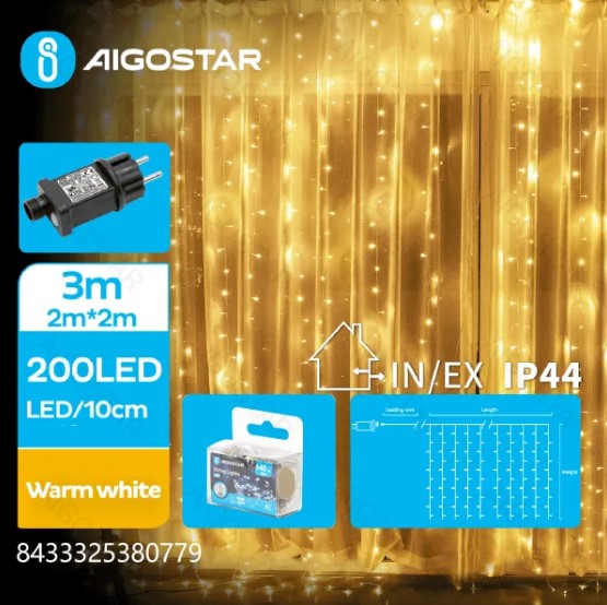 1WzdFIfig3UWaI Verlängerbare LED Lichternetz-Lichterkette Warmweiß In-/Outdoor IP44 2x2m Timer Speicher 8 Modi