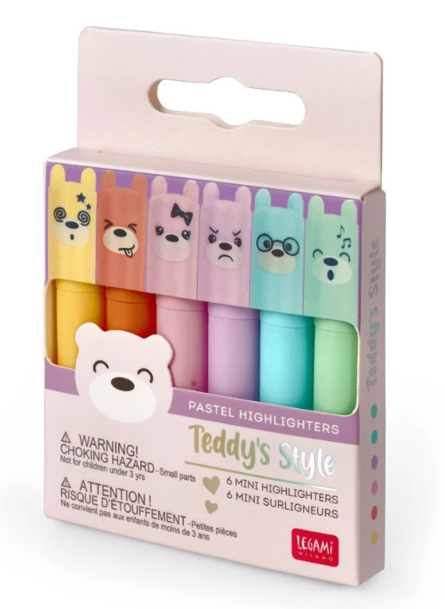 Mini Textmarker - TEDDYS STYLE Teddy Bear Mini Highlighter 6er-Set