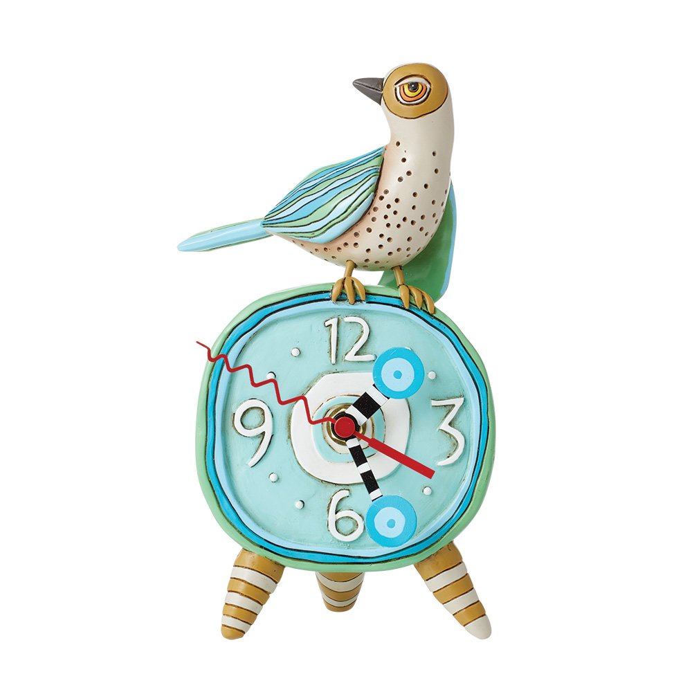 Tischwecker PERCHED BIRD Polyresin handbemalt batteriebetrieben 10,5x12x21cm