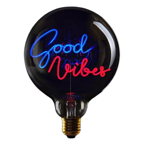LED Globebirne mit Schriftzug GOOD VIBES G125 E27 2W 12,5x12,5x17,2cm