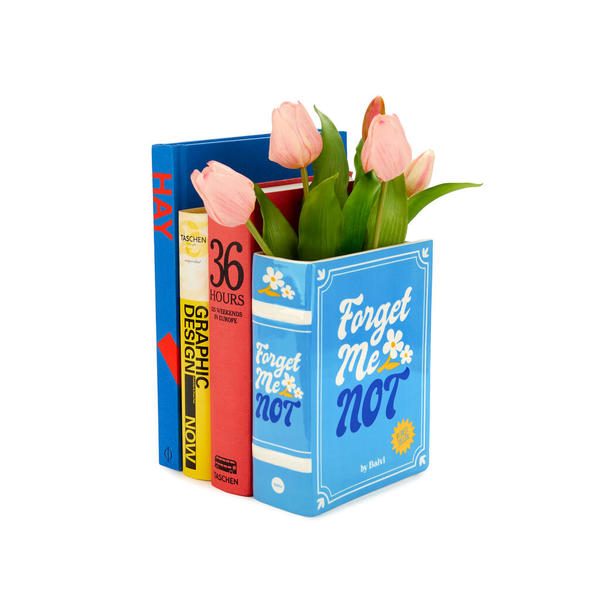 2-in-1 Deko-Vase & Buchstütze BOOK - FORGET ME NOT Blau Keramik 6,5x15x20cm