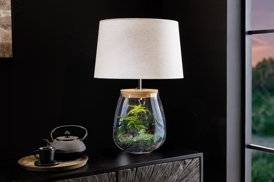 Befüllbare Tischlampe CLASSICO Glas Leinenschirm E27 40x40x58cm Befüllbare Tischlampe CLASSICO Glas Leinenschirm E27 40x40x58cm