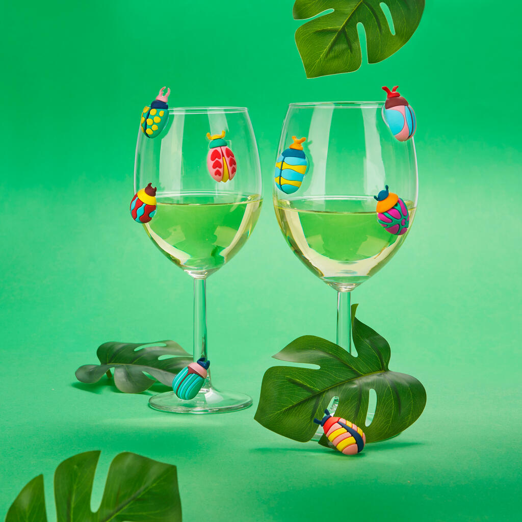 2-in-1 Glasmarker & Accessoires 8er-Set THE BEETLES Saugnapf 1,8x3x8cm