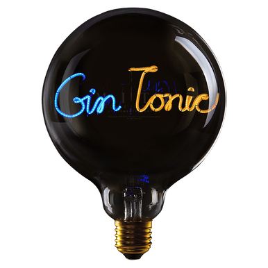 LED Globebirne mit Schriftzug GIN TONIC G125 E27 2,5W 2200K 67lm 12,5x12,5x17,2cm  LED Globebirne mit Schriftzug GIN TONIC G125 E27 2,5W 2200K 67lm 12,5x12,5x17,2cm