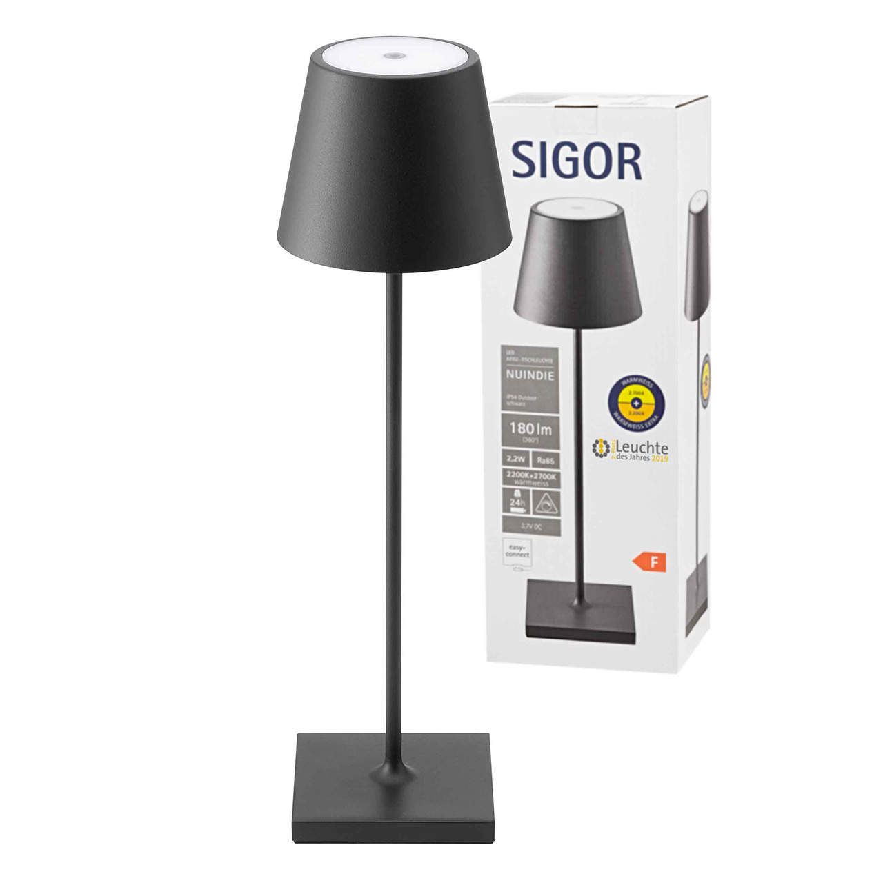 Tischleuchte NUINDIE Akku LED 38cm Schwarz 2,2W 2200K/2700K IP54