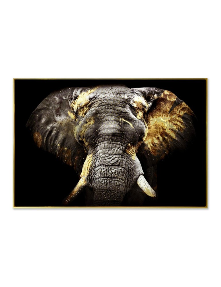 Glasbild GOLDEN ELEPHANT inkl. Rahmen mit Reliefeffekt Strass 4x80x120cm