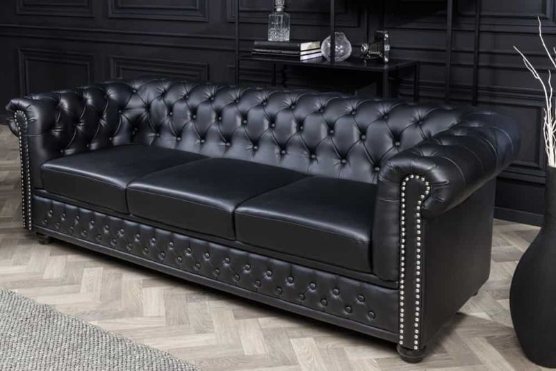 3-Sitzer Sofa CHESTERFIELD Matt-Schwarz 205x85x73cm
