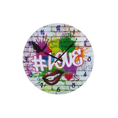 Wanduhr LOVE Graffitimotiv MDF Mehrfarbig Ø33,8cm