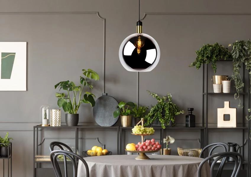 34438-40-65-sf2 Hängeleuchte JULIUS Rauchglas Grau Gold E27 40x40x130cm