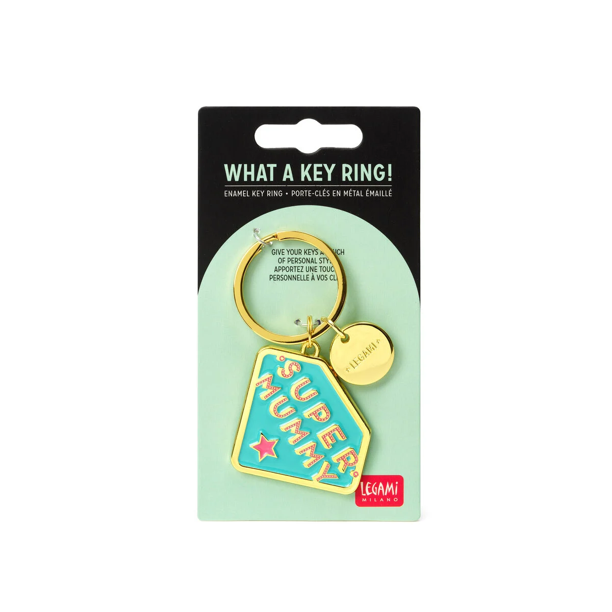 Schlüsselanhänger - What a Key Ring! SUPER MUMMY Zink Gold Türkis 0,2x6x8cm