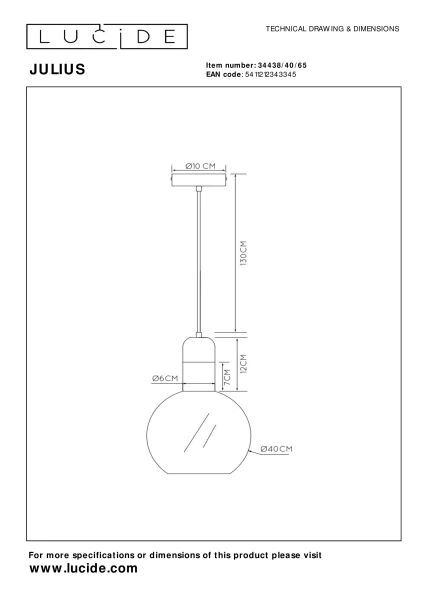 34438-40-65-technical-drawing Hängeleuchte JULIUS Rauchglas Grau Gold E27 40x40x130cm