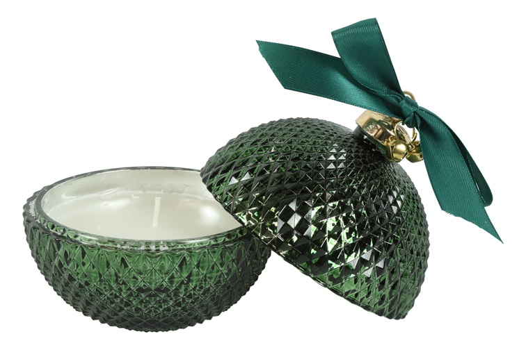 Kerze im Weihnachtskugelglas Grün 20H 11x11x13cm